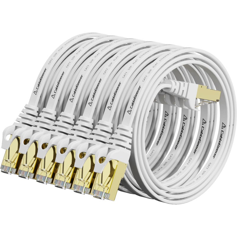 CableGeeker Cat 7 Ethernet Cable 1.5ft 6 Pack Shielded,Flat Ethernet Patch Cables - High Speed Internet Cable for Modem, Router, LAN, Computer - Compatible with Cat 5e,Cat 6 Network - White - Image 1